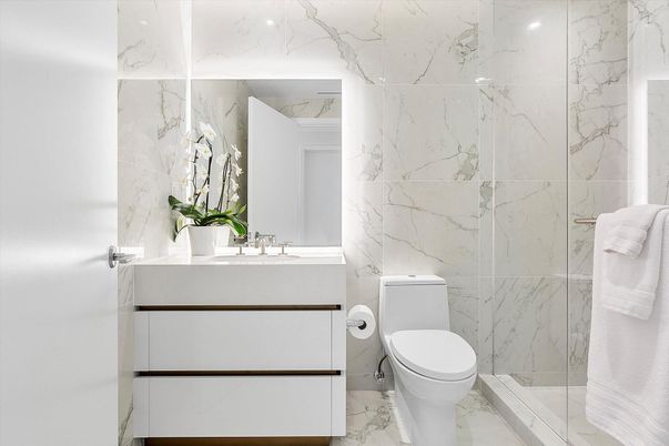 Bathroom, Glass Shower, Interior, Marble, Marble Walls