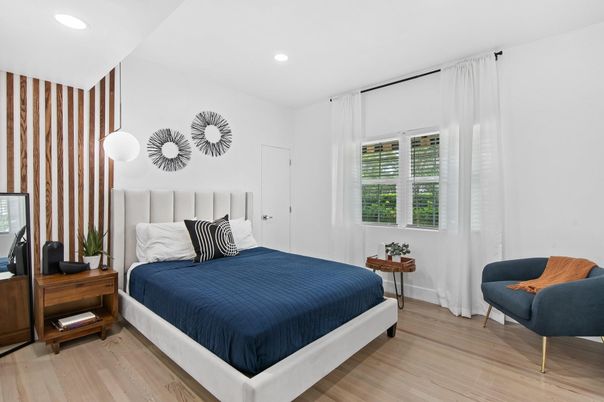 Bedroom, Interior, Recessed Lighting, Wood Texture Flooring