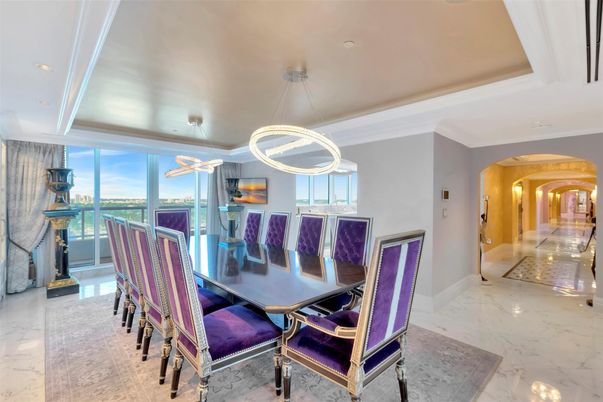 Dining room, Interior, Marble, Pendant Lights, Recessed Lighting