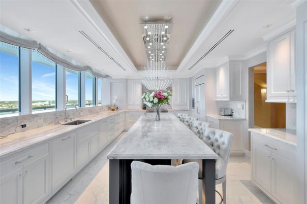 Chandelier, Interior, Kitchen, Marble, Pendant Lights, Recessed Lighting, Water