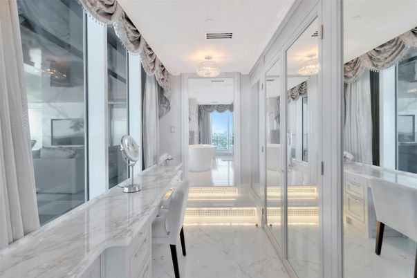 Bathroom, Chandelier, Free Standing Baths, Glass Shower, Interior, Marble