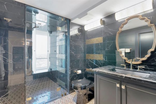 Bathroom, Glass Shower, Interior, Marble Walls