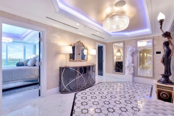 Bedroom, Chandelier, Interior, Marble, Recessed Lighting, Water