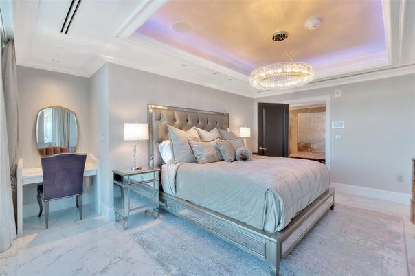 Bedroom, Chandelier, Interior, Marble, Pendant Lights, Recessed Lighting