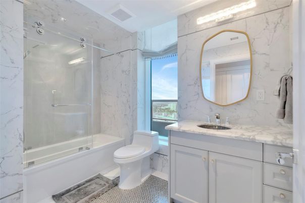 Bathroom, Glass Shower, Interior, Marble Walls