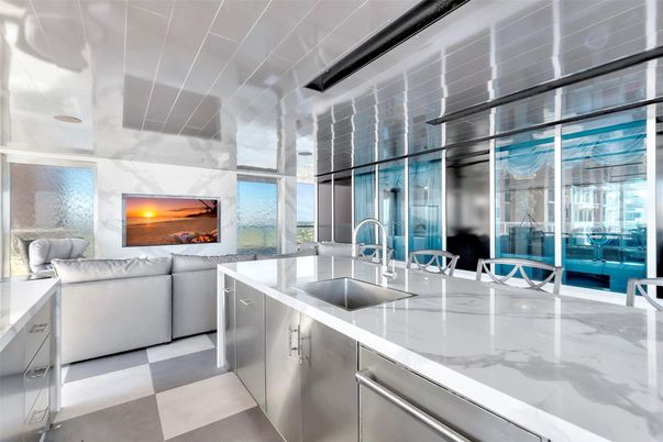 Fireplace, Interior, Kitchen, Living room, Stainless Steel Appliances