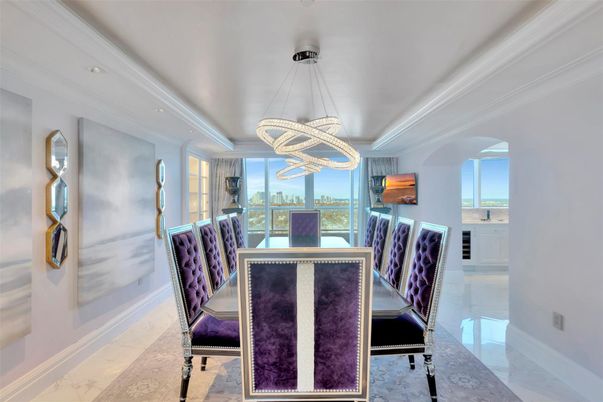 Dining room, Interior, Marble, Pendant Lights, Recessed Lighting