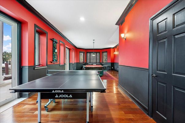 Game Room, Interior, Pendant Lights, Recessed Lighting, Wood Texture Flooring