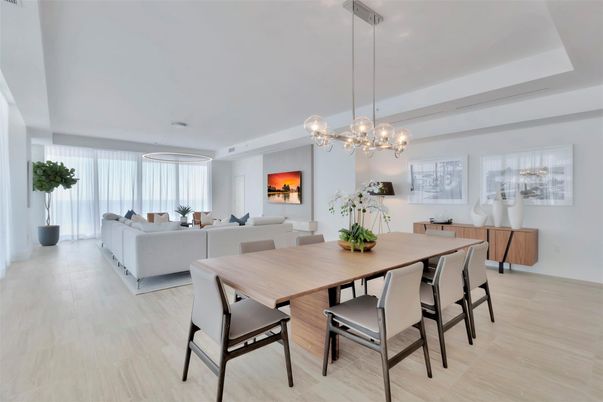 Dining room, Fireplace, Interior, Living room, Pendant Lights, Wood Texture Flooring
