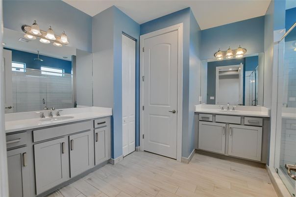 Bathroom, Dual Sink Vanities, Interior, Wood Texture Flooring
