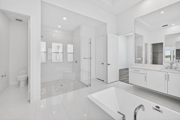 Bathroom, Dual Sink Vanities, Glass Shower, Interior, Recessed Lighting