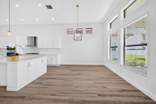 Interior, Kitchen, Pendant Lights, Recessed Lighting, Wood Texture Flooring
