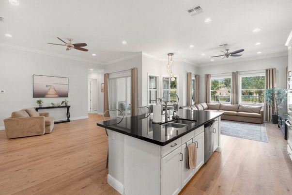 Dining room, Interior, Kitchen, Living room, Pendant Lights, Recessed Lighting, Wood Texture Flooring