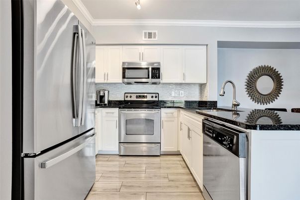Interior, Kitchen, Stainless Steel Appliances, Wood Texture Flooring