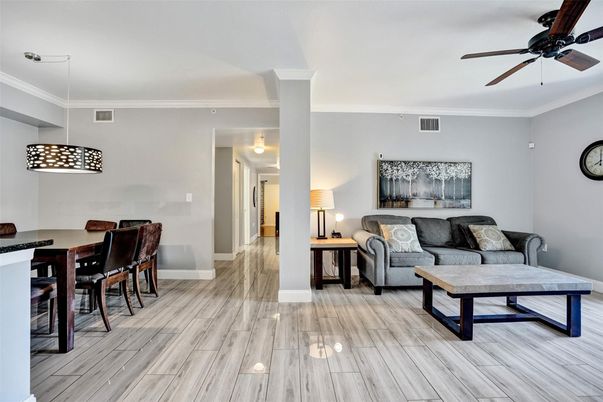 Dining room, Interior, Living room, Pendant Lights, Wood Texture Flooring