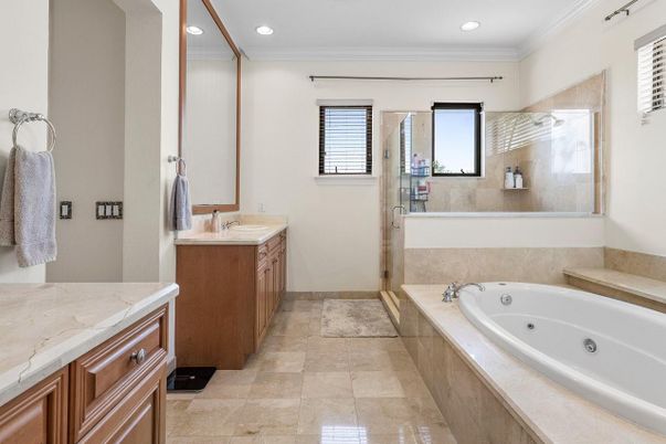 Bathroom, Dual Sink Vanities, Glass Shower, Interior, Recessed Lighting