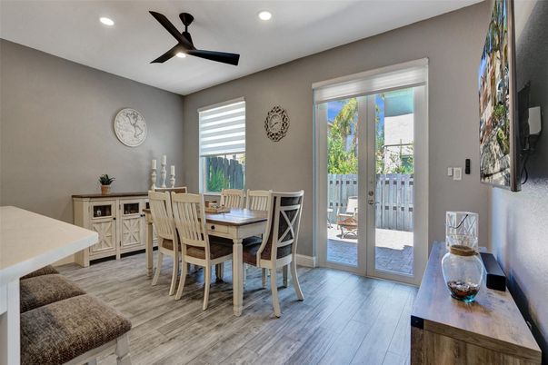 Dining room, Interior, Recessed Lighting, Wood Texture Flooring