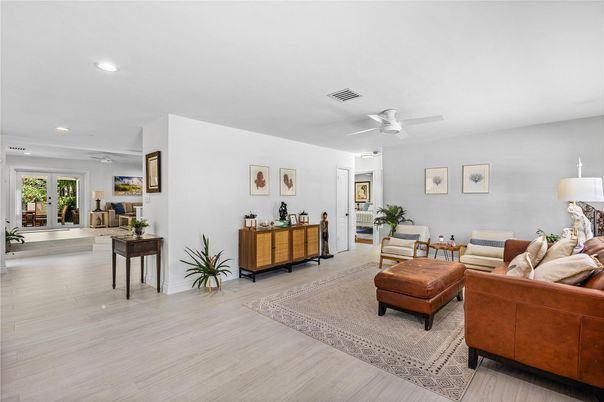 Interior, Living room, Recessed Lighting, Wood Texture Flooring
