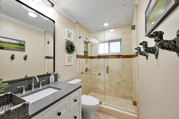 Bathroom, Glass Shower, Interior, Recessed Lighting