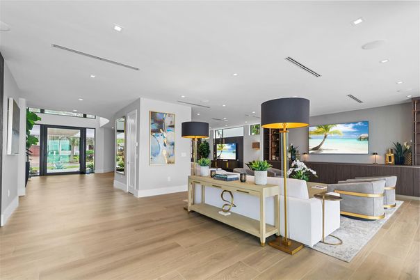 Interior, Living room, Recessed Lighting, Wood Texture Flooring