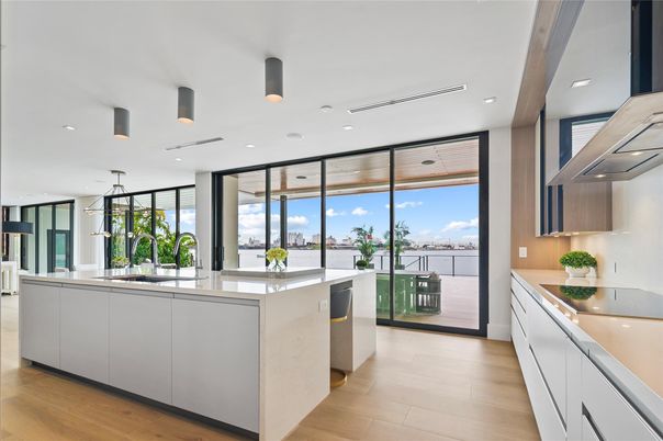 Interior, Kitchen, Pendant Lights, Recessed Lighting, Water, Wood Texture Flooring