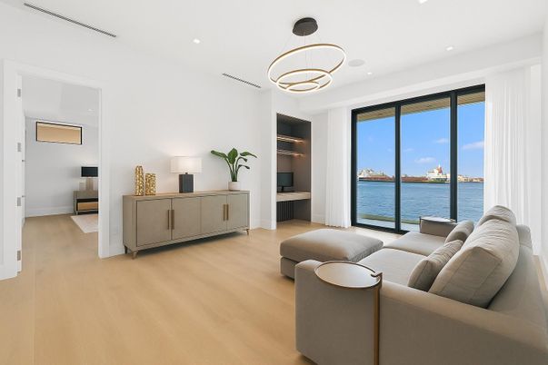 Interior, Living room, Pendant Lights, Recessed Lighting, Water, Wood Texture Flooring