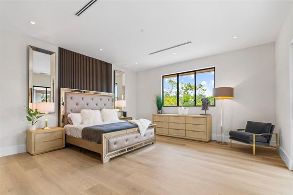 Bedroom, Interior, Recessed Lighting, Wood Texture Flooring