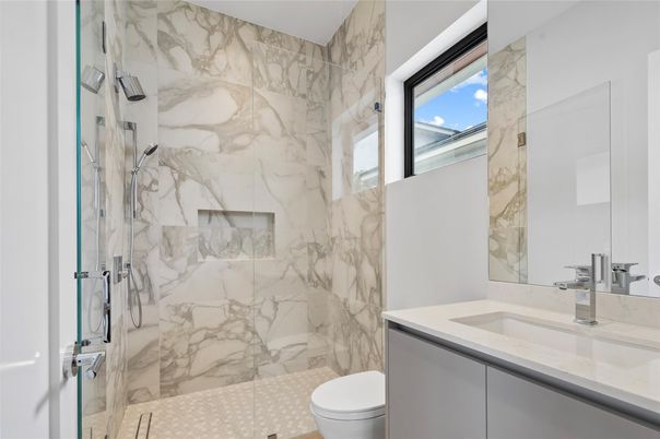Bathroom, Glass Shower, Interior, Marble Walls