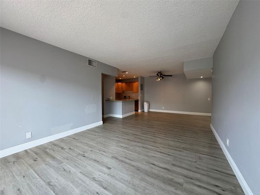 Empty room, Interior, Recessed Lighting, Wood Texture Flooring
