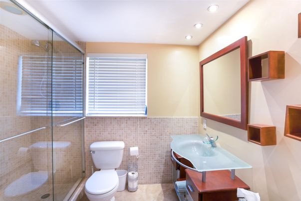 Bathroom, Glass Shower, Interior, Recessed Lighting