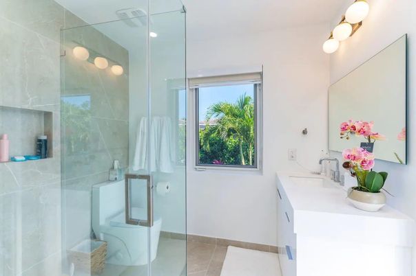 Bathroom, Glass Shower, Interior, Recessed Lighting