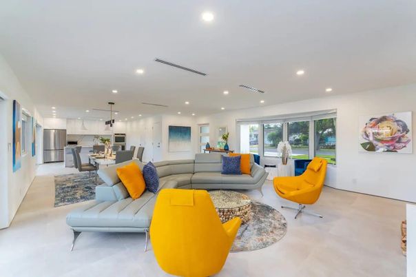 Dining room, Interior, Kitchen, Living room, Pendant Lights, Recessed Lighting, Stainless Steel Appliances