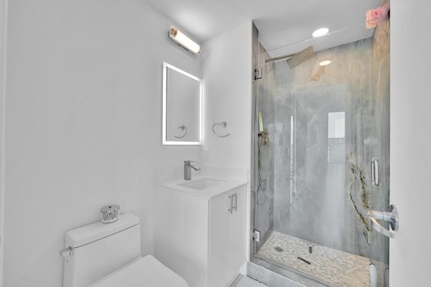 Bathroom, Glass Shower, Interior, Recessed Lighting