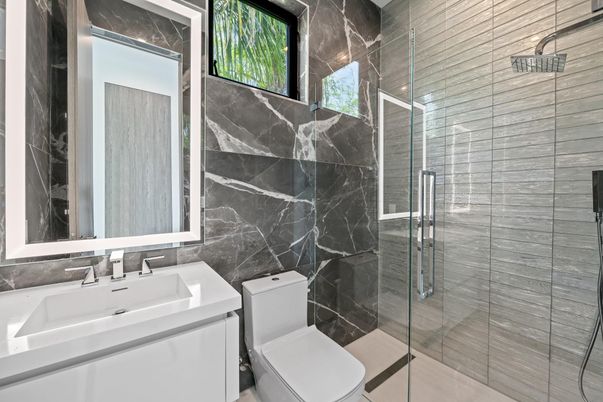Bathroom, Glass Shower, Interior, Marble Walls