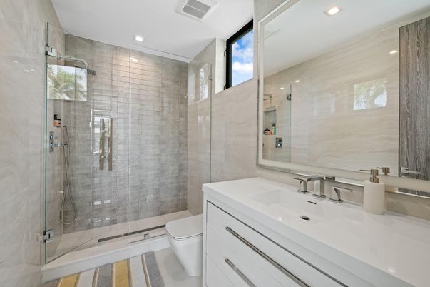 Bathroom, Glass Shower, Interior, Recessed Lighting