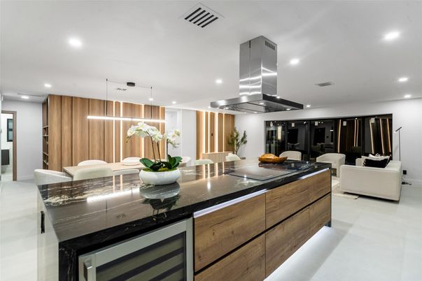Interior, Kitchen, Living room, Pendant Lights, Recessed Lighting, Stainless Steel Appliances