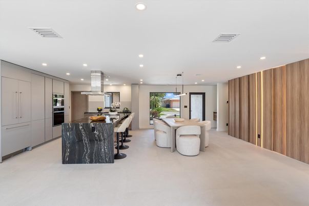 Dining room, Interior, Kitchen, Pendant Lights, Recessed Lighting, Stainless Steel Appliances