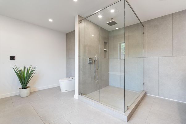 Bathroom, Glass Shower, Interior, Recessed Lighting