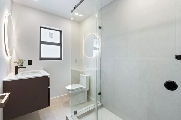 Bathroom, Glass Shower, Interior, Recessed Lighting