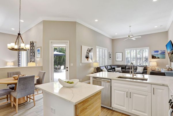 Dining room, Interior, Kitchen, Living room, Pendant Lights, Recessed Lighting, Wood Texture Flooring