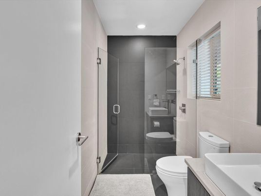 Bathroom, Glass Shower, Interior, Recessed Lighting