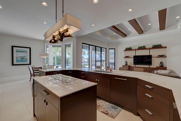 Dining room, Interior, Kitchen, Living room, Pendant Lights, Recessed Lighting, Wooden Beams