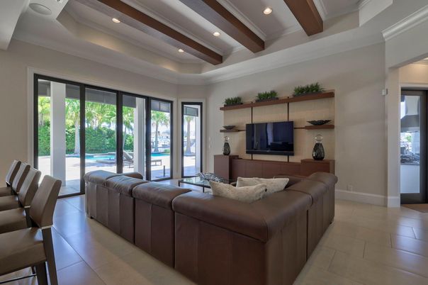 Interior, Living room, Recessed Lighting, Wooden Beams