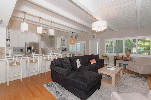 Interior, Kitchen, Living room, Pendant Lights, Stainless Steel Appliances, Wood Texture Flooring