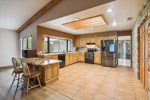Interior, Kitchen, Recessed Lighting, Stainless Steel Appliances, Wooden Beams