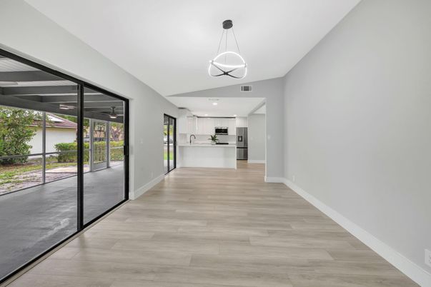 Interior, Kitchen, Pendant Lights, Wood Texture Flooring