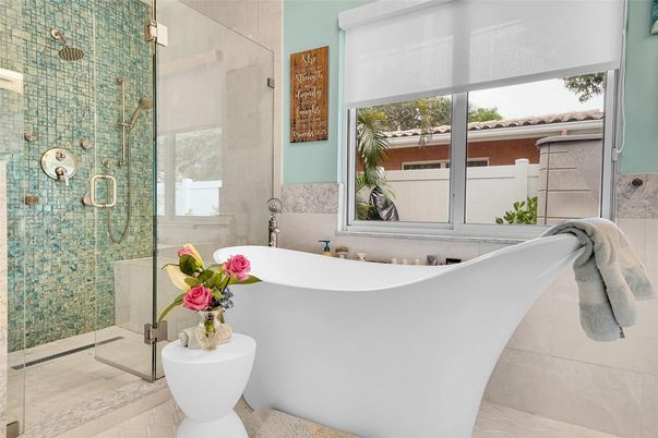Bathroom, Free Standing Baths, Glass Shower, Interior, Marble