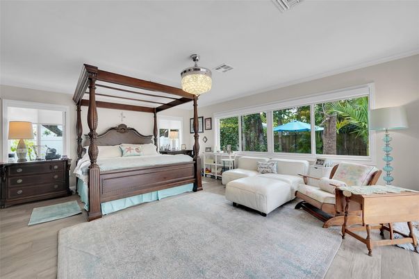 Bedroom, Chandelier, Interior, Wood Texture Flooring