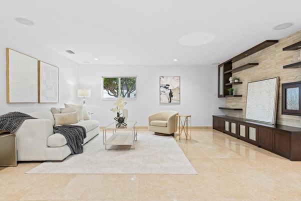 Interior, Living room, Recessed Lighting, Stone Walls