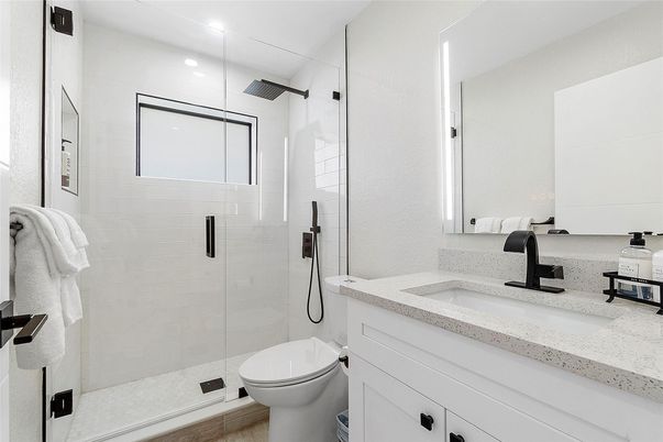 Bathroom, Dual Sink Vanities, Glass Shower, Interior, Recessed Lighting